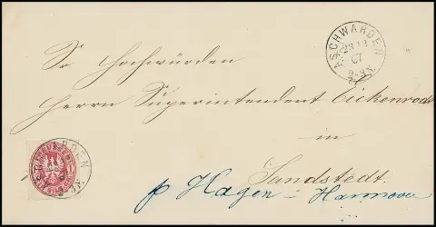 "Aschwarden", rare nouveau Grotesk-K1 sur lettre de luxe avec 1 Sgr. du 23.12.1867, contenu complet de "Wurtfleth-Rechtebe", seules quelques lettres avec ce cachet connues, celle-ci devrait être la plus belle !