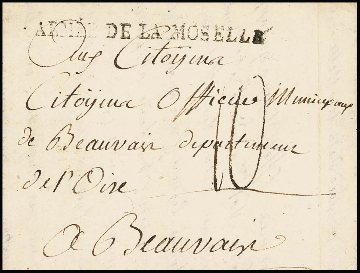 "Saarlouis", 1795, vzácný francouzský polní poštovní dopis s obsahem ("de sarrelibre") a francouzským polním poštovním L1 "ARMÈE DE LA MOSELLE" a obsahem, do Beaune