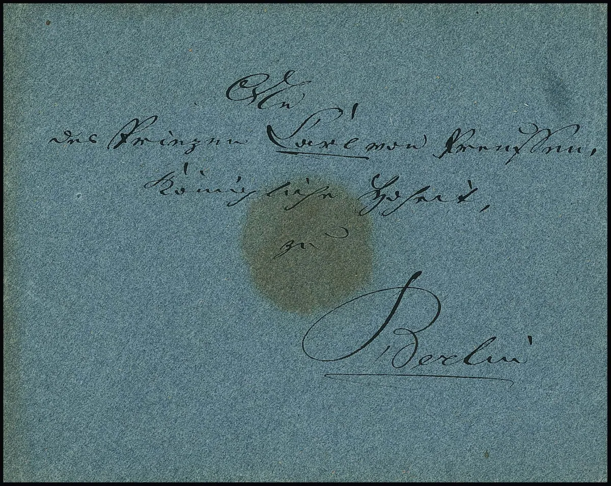 "Berlin", 1833, blauer Ortsbrief des preußischen Königs "Friedrich Wilhelm III." (1777-1840) an seinen Sohn, den Prinzen Carl von Preußen, in Berlin, mit…