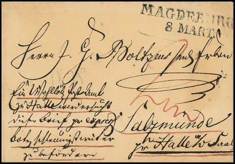 1825, L2 "Магдебург" на очень раннем экспресс-письме в Зальцмюнде близ Галле/З.