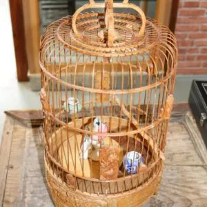 Cage à oiseaux en bois vers 1900, H 50cm x Ø 26cm