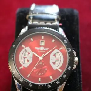 Montre-bracelet pour homme, Winner, cadran rouge, bracelet noir