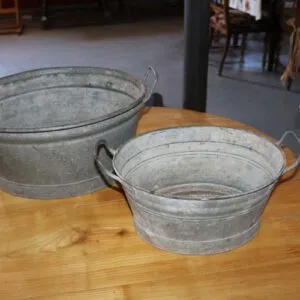 2 baignoires en zinc avec anse vers 1900, 47 cm x 34 cm & 37 cm x 25 cm