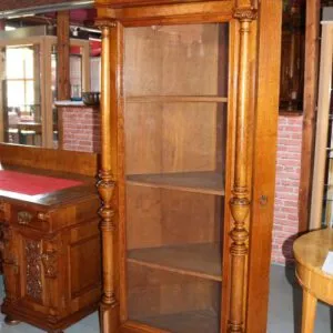 Rare Gründerzeit corner display cabinet, walnut with columns, W 94cm x D 99cm x H 199cm