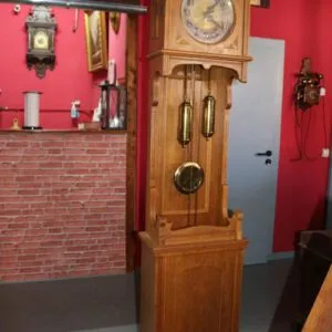 Grandfather clock with 2 weights, movement runs, W 49cm x D 28cm x H 204cm