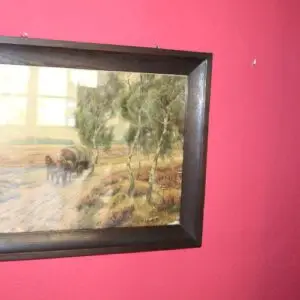 Reproduction d'art avec charrette à chevaux dans cadre noir, L 62cm x H 50cm