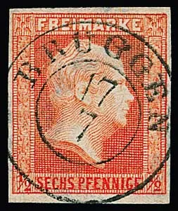1/2 Sgr. rouge brique, pièce de luxe avec K2 préphilatélique idéalement centré "Brüggen"