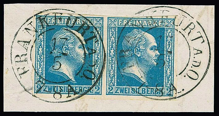 2 Sgr. bleu, paire horizontale sur pièce de luxe avec K2 "Frankfurt a.d.O."