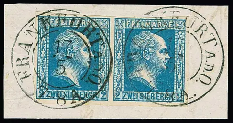 2 Sgr. blue, horizontal pair on luxury piece with K2 "Frankfurt a.d.O."