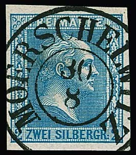 2 Sgr. blue, wide-margined luxury piece with ideally centered K2 "Moerschelwitz", signed Kastaun