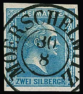 2 Sgr. blue, wide-margined luxury piece with ideally centered K2 "Moerschelwitz", signed Kastaun