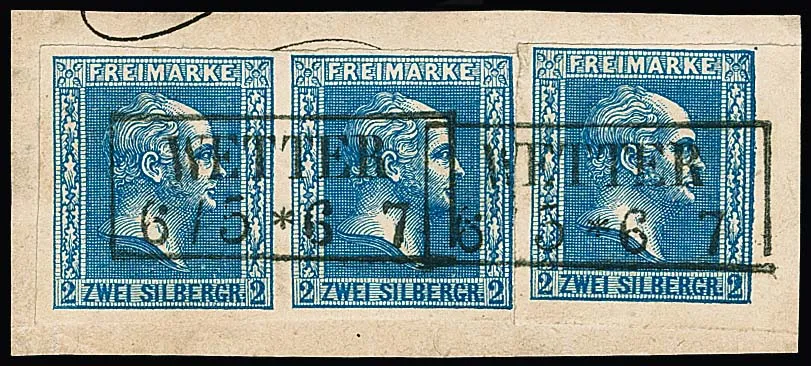 2 Sgr. blau, Paar und Einzelstück auf Luxusbriefstück mit idealem Ra2 "Wetter"