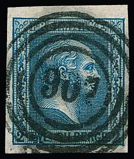 2 Sgr. blue, showpiece with both clear and centered number cancellation by NS "907" (Magdeburg) and stamp with plate flaw "slanted I" (retouch).