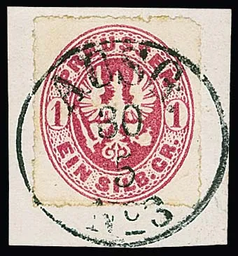 1 Sgr. rose (min. "eckrund") on decorative piece with centered and rare cancellation by K1 "AUSG. No. 3", signed Krause