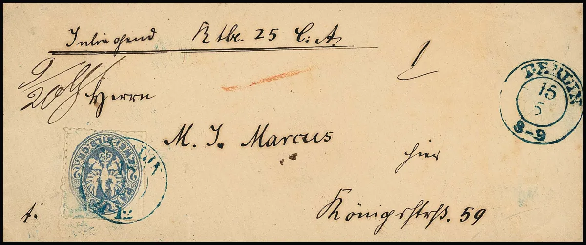 2 Sgr. grey-blue, superb item on rare local value cover with blue K2 "Berlin"