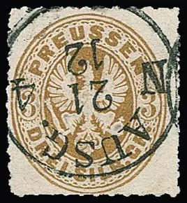 3 Sgr. brun ocre, pièce de choix avec oblitération rare et centrée par K1 "AUSG. N.4"