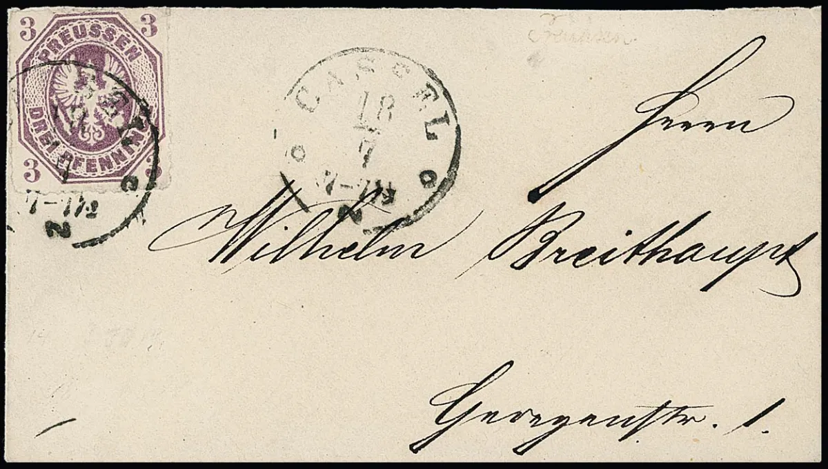 3 Pfge. grey-lilac as rare single franking on small cabinet local cover with K1 "Cassel", signed Banker, Kastaun. Mi. 3500,-