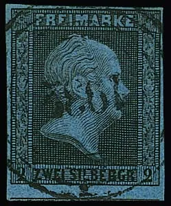 "1932" (Conz) clear and centered on choice item 2 Sgr. black/blue, certificate Jäschke-L.