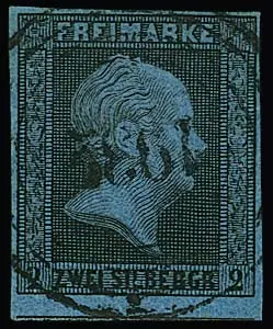 "1932" (Conz) klar und zentrisch auf Kabinettstück 2 Sgr. schw./blau, Attest Jäschke-L.