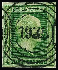 "1935" (Bleialf) czysty i centryczny na okazie 4 Pfge. zielony, podpis Banker i certyfikat Jäschke-L.