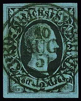 2 Ngr. noir/gris-bleu, pièce de luxe avec K2 idéalement centrique "Dresden Bahnh: Post-Exped:" du 10 août 1851, donc tôt du dixième jour d'utilisation. Photo-exp.…
