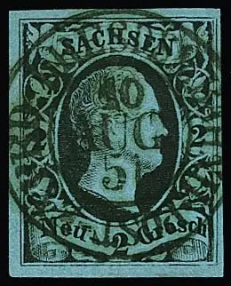 2 Ngr. schw./graublau, Luxusstück mit ideal zentrischem K2 "Dresden Bahnh: Post-Exped:" vom 10. August 1851, also früh vom zehnten Verwendungstag. Fotoexp.…