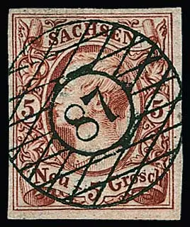 5 Ngr. ziegelrot, Luxusstück mit ideal zentrischem NS "87" (Ehrenfriedersdorf), sign. Rismondo