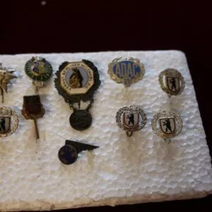 10 insignes en argent, poids total 25 grammes, argent 800 à 930