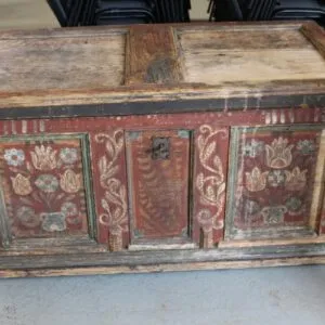 Old peasant chest with lock and key around 1750, W 121cm x D 62cm x H 62cm