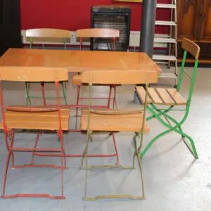 Ensemble de table de jardin / repas 6 pièces, table + 5 chaises pliantes vers 1920