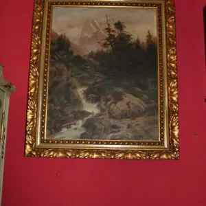 Huile sur toile vers 1900, signée, cadre doré, L 65cm x H 78cm