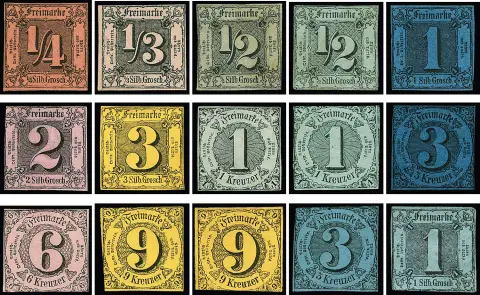 First issue including both supplementary values, complete unused, partly without gum or regummed and in varying condition, but such a rare offer, with no. 3a/b, 7a/b and 10I/II