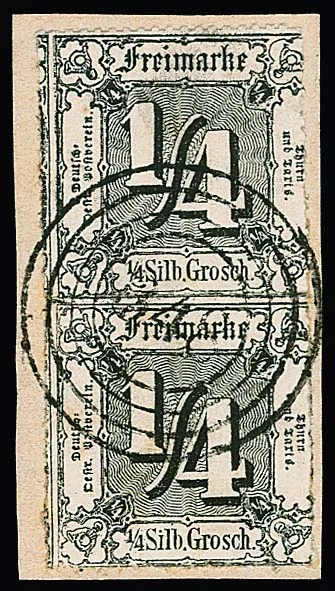 1/4 Sgr. schwarz, senkrechtes Paar auf Luxusbriefstück mit zentrischem NS "348" (Gräfentonna), sign. Opitz, Drahn, Sommer. Mi. 1800,-
