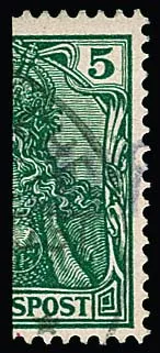 "3 PF" sur 5 Pfg. Germania coupé en deux, soi-disant provision "VINETA" oblitéré impeccable, certificats Grobe (1969) et Mozek (2026). Mi. 11.000,-