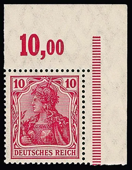 10 Pfg. dark pink, peace printing, good colour as mint never hinged upper right sheet corner. Mi. 1,500,-, certificate Jäschke-Lantelme