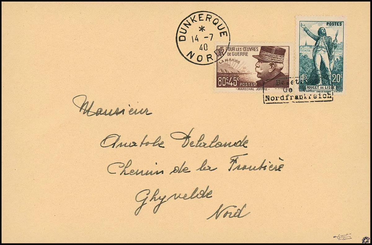 Dunkerque 20 C. "100e anniversaire de la mort de de Lisle", ainsi que 80 + 45 C. "Maréchal J. Joffre", surcharge manuelle Type I sur timbres encore en possession…