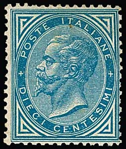 10 C. blau, ungebrauchtes, nahezu postfrisches Prachtstück, sign. Raybaudi. Mi. 6000,-, eine seltene Marke!