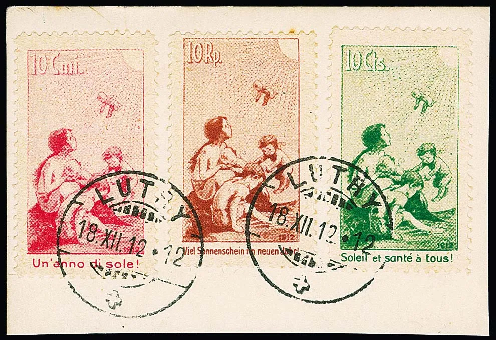 Předchůdce Pro Juventute 1912 kompletní na čistě orazítkovaném ústřižku, orazítkované vzácné vydání! Atesty Renggli a Liniger. Mi. 6100,-