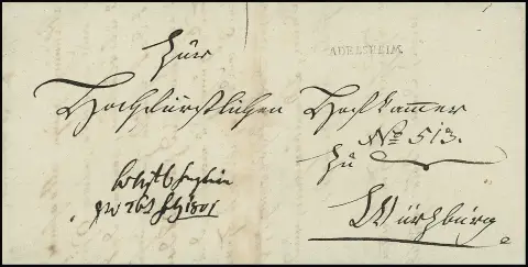 "Adelsheim", 1801, der seltene erste L1, und 1806 L1 "ADELSHEIM R.2", auf zwei Briefen, Feuser 15-1 (500,-) und -2