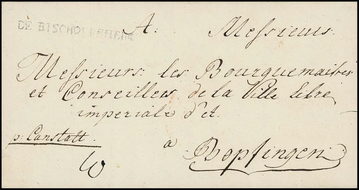 "Bischofsheim", 1796, редкий L1 "DE BISCHOFSHEIM" на письме с содержанием, Feuser 500,-