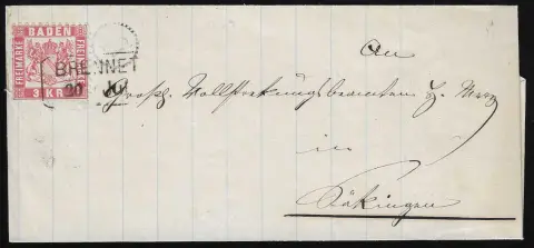 "Brennet", Billet-Ra2 comme oblitération de timbre, roue d'horloge "17" adjacente, sur lettre 3 Kr.
