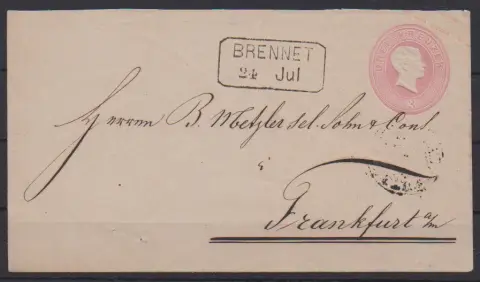 "Brennet", net Billet-Ra2 sur pièce de lettre de cabinet avec bande de trois 1 Kr. noir, ainsi que sur entier 3 Kr. rose