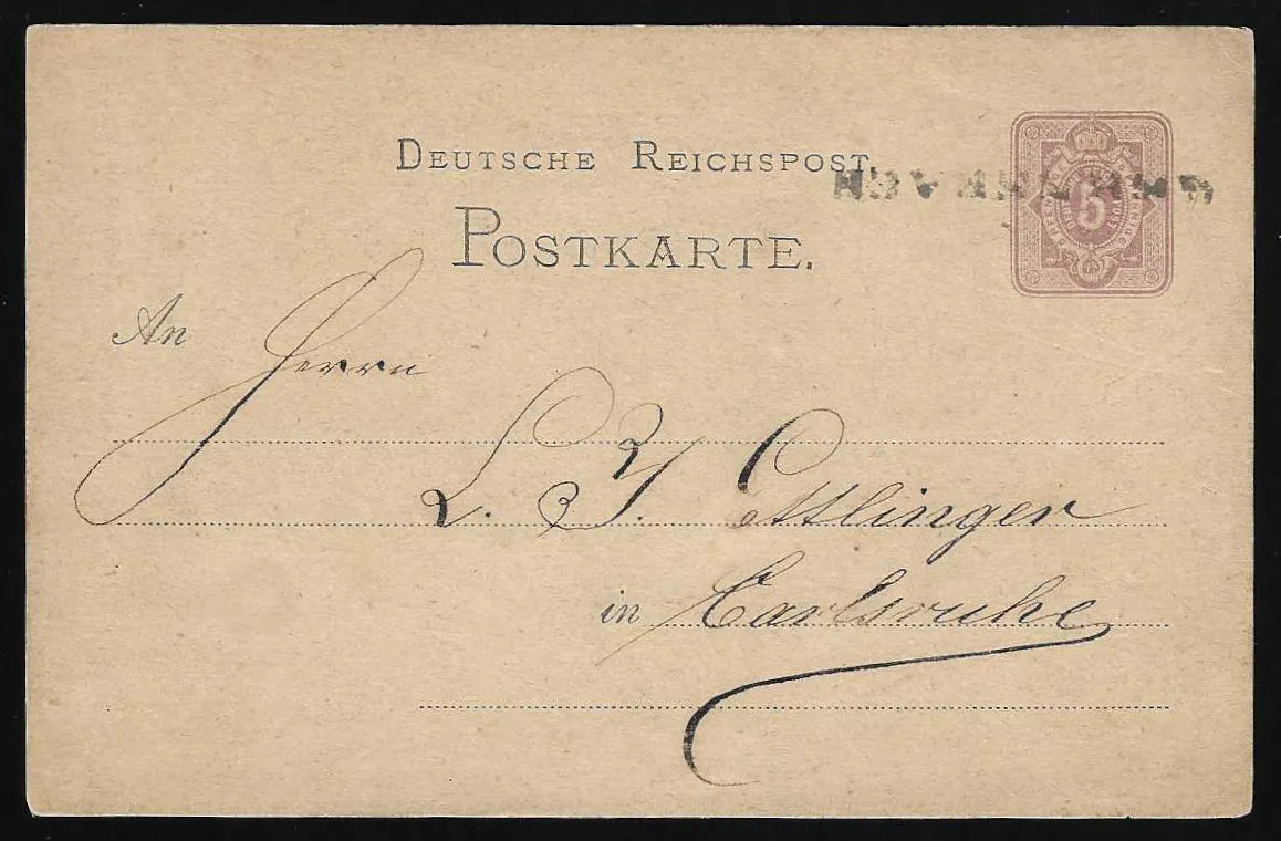 "Gernsbach", 1875, late after-use L1 on 5 Pfg. postcard German Empire