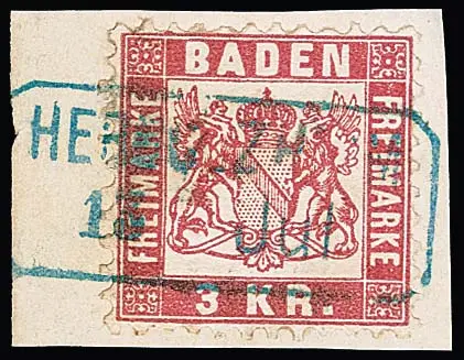"Herbolzheim", cachet bleu Billet-K2 net sur fragment de lettre 3 Kr.