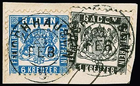 "Hochhausen", K2 sur fragment de lettre magnifique avec 1 Kr. noir et 6 Kr. bleu clair