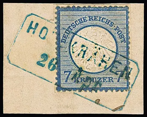 "Hohenkrähen", empreinte complète du Billet-Ra2 bleu sur fragment de lettre 7 Kr. petit écu (celui-ci collé sur support plus grand). Expertise photo Sommer