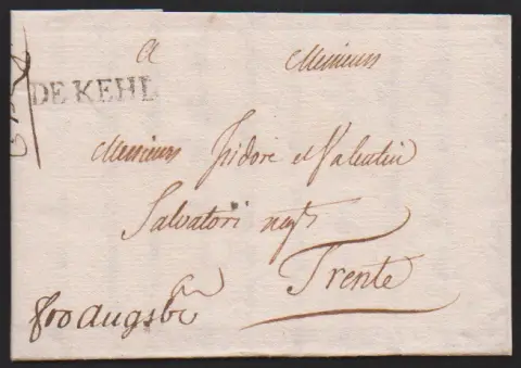 "Kehl", les deux premiers L1 "DE KEHL", petit type 1768, et grand type (1785), sur deux lettres