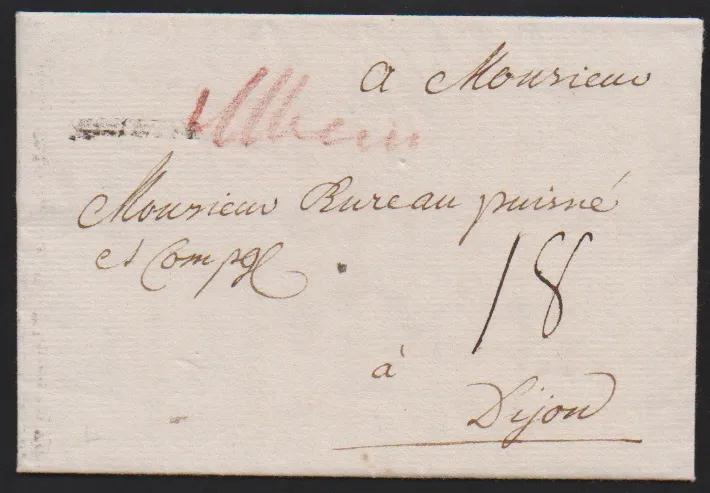 "Mannheim", 1783, ms. red chalk marking "Mheim" on foreign letter to Dijon