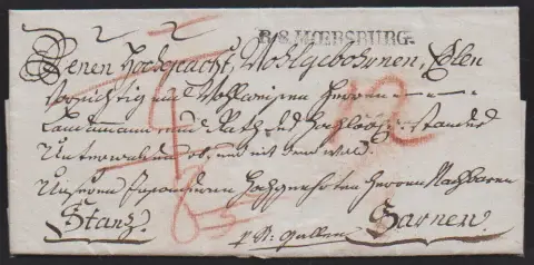 "Meersburg", 1803, L1 "R.3. MOERSBURG" auf Auslandsbrief via St. Gallen nach Sarnen/Schweiz