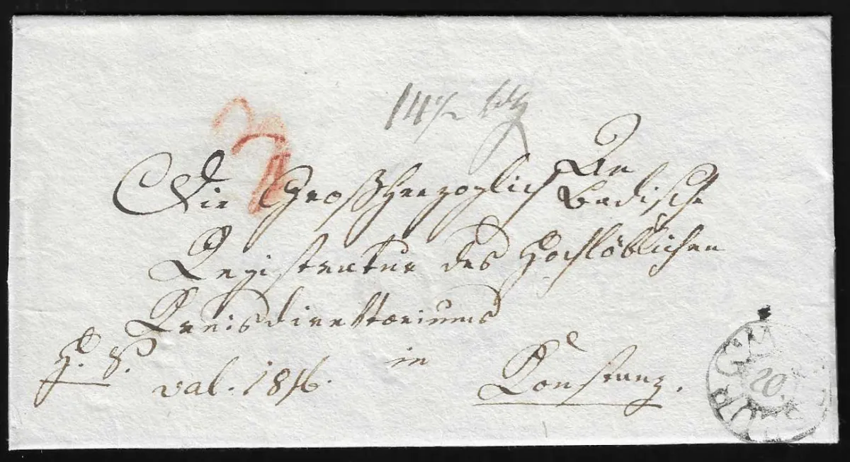 "Meersburg", 1823, K2 "Moersburg" in Sondertype klar auf Wertbrief